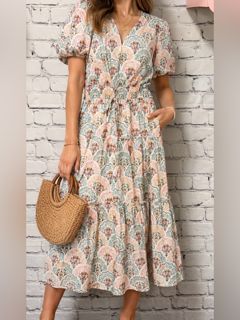 ENTRO MIDI TIER COTTAGECORE COTTON PUFF SLEEVE WEDDING GARDEN PARTY DRESS SMALL
